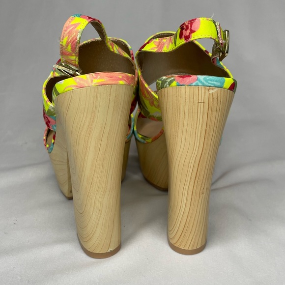 QUPID Neon Floral Open Toe Clog Heels Slingback Peep Toe Strappy Shoes size 9 - Picture 6 of 7